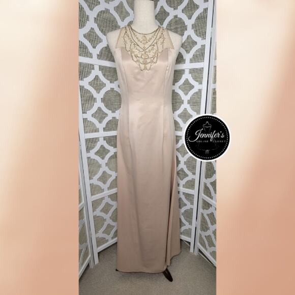 Jessica McClintock NWT Blush Sheer Hand Beaded Sleeveless Satin Dress Size 6 - Picture 1 of 15